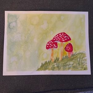 Original mushroom watercolor print 9x12